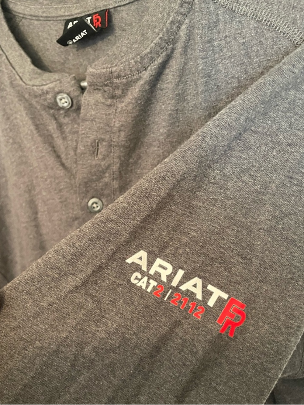 Ariat FR Dark Gray Long Sleeve Tee with Orange and Red Skyline Graphic - Picture 3 of 5